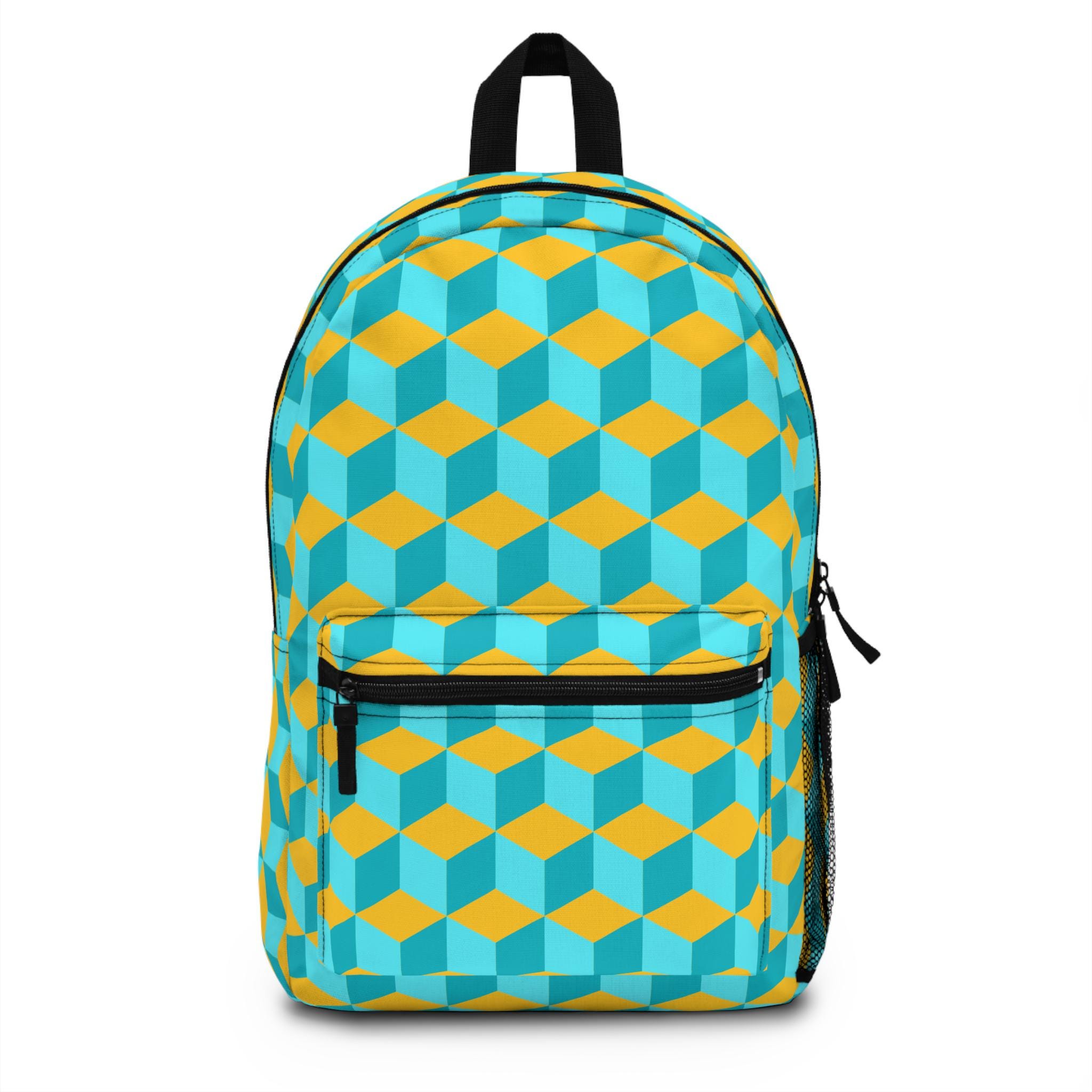 Cyan Yellow Cubes Backpack - Stylish Travel Bag, School