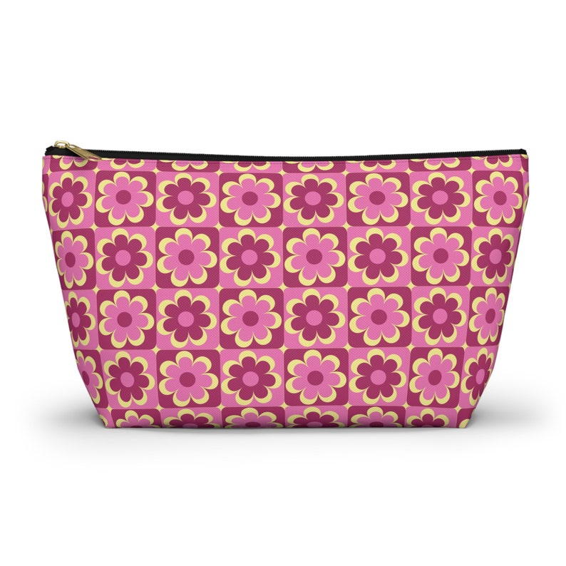 Chic Pop Flowers Mosaic Cosmetic Bag, Strong Zippered T-bottom Pouch, Ideal Gift for Travelers image 2