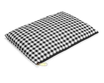 Gingham Accessory Pouch: Black and White Makeup Bag, Travel Organizer