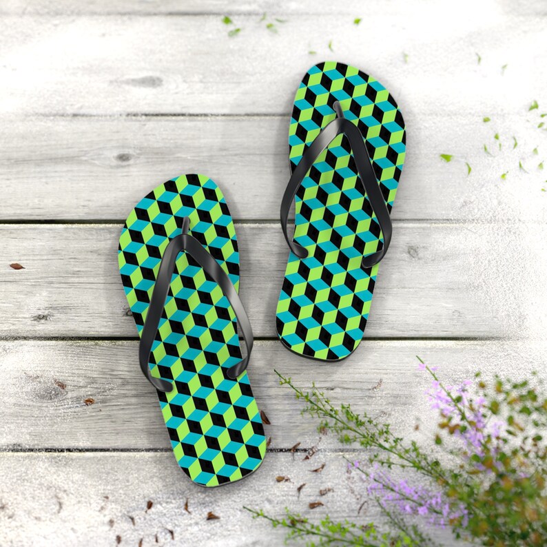 Designer Blue Green Black Cubes Flip Flops Comfortable and Stylish Summer Footwear Perfect Beach Accessory image 5