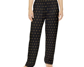 Elegant Golden Sun Pajama Pants - Black Loungewear with Celestial Print, Comfy Sleepwear, Perfect Gift for Her