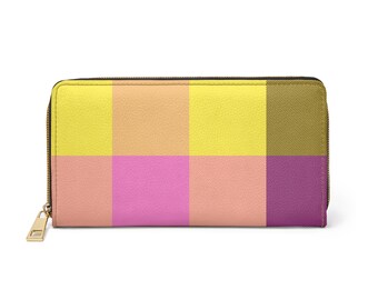 Cartera con cremallera a cuadros, color amarillo, rosa y morado, tarjetero y monedero a rayas, bolsito de tela pequeño, bonito regalo para adolescentes, accesorio para bolso.