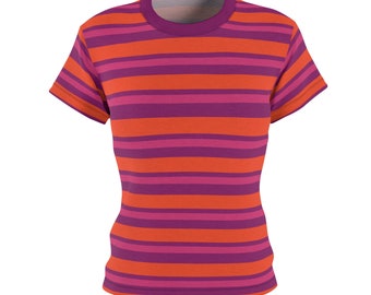 Colorful Striped Women's Tee - Comfortable Polyester Casual Top, Perfect for Daily Wear, Unique Gift for Her