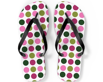 Chic Pink and Green Dotted Flip Flops - Comfy Summer Footwear - Perfect Beach Accessory - Unique Gift for Her