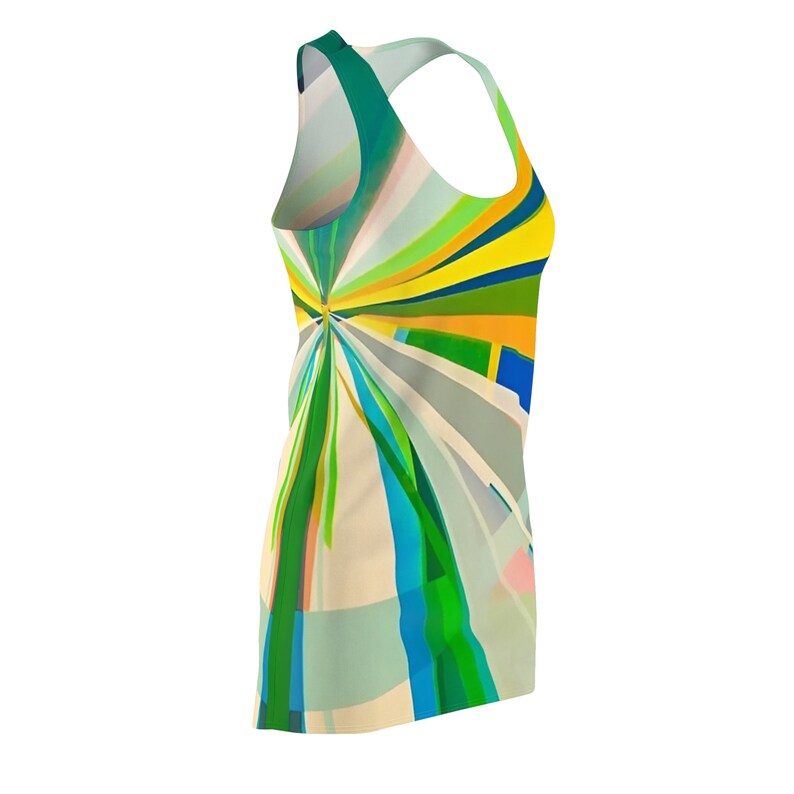 Women's Racerback Dress Green & Yellow Ray Print, Comfortable Polyester, Sporty Fit Ideal Gift for Her image 4