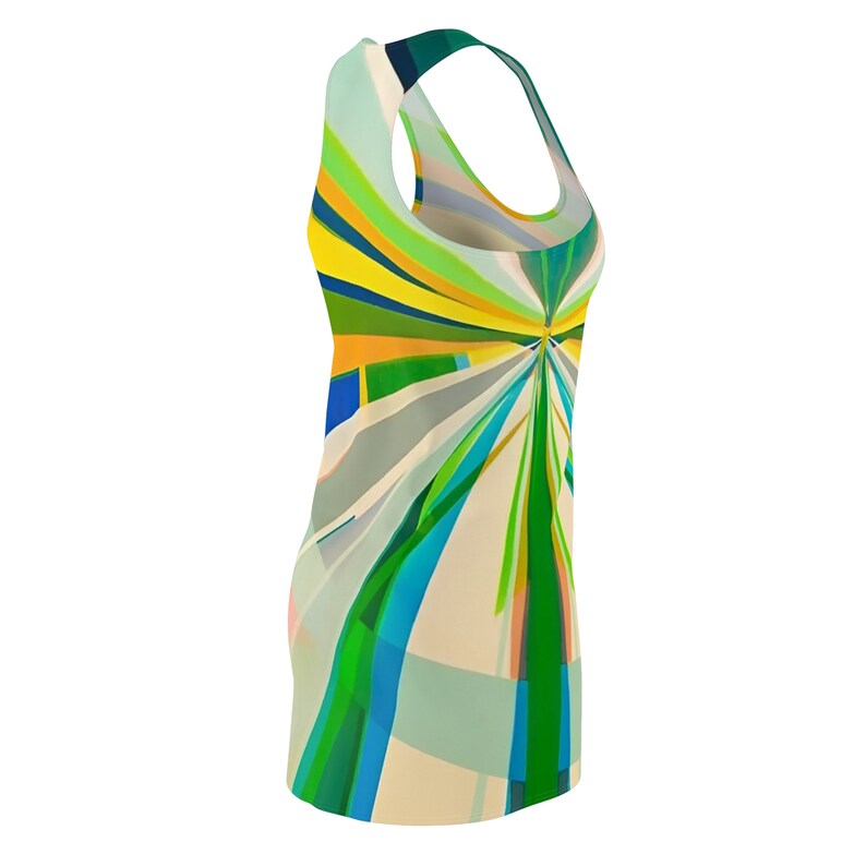 Women's Racerback Dress Green & Yellow Ray Print, Comfortable Polyester, Sporty Fit Ideal Gift for Her image 5