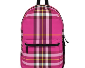 Pink Plaid Backpack, Stylish School Travel Bag for Girls Teens