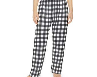 Chic Gingham Women's Pajama Pants, Comfy Black and White Check Sleepwear, Perfect PJ Party Gift