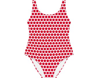 Chic Red Dots One-Piece Swimsuit, Cheeky Fit Stylish Swimwear, Perfect for Pool & Beach, Ideal Summer Gift