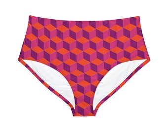 Colorful High-Waist Bikini Bottoms, Stretchy Microfiber Hipster Swimwear, Trendy Beach Gift for Her