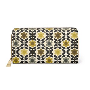 Cartera con cremallera floral, cartera de mano con flores amarillas y verdes, tarjetero botánico, monedero bonito, cartera floral para mujer