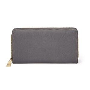 Cartera con cremallera gris oscuro, monedero minimalista, bolso pequeño, tarjetero unisex, organizador de bolsillo de piel vegana