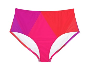 Colorful Geometric High-Waist Bikini Bottom, Comfortable Chic Swimwear for Beach Days, Perfect Gift for Her