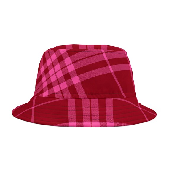 Plaid Bucket Hat: Red Pink Checkered Sun Hat - Main Image