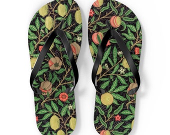 Chic Black Flip Flops with Colorful Fruit Branch Design, Comfortable Beach Sandals - Perfect Gift for Summer Enthusiasts