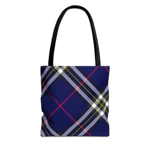 Karierte Einkaufstasche in Royal Blue: Wiederverwendbare Handtasche aus Polyester Canvas