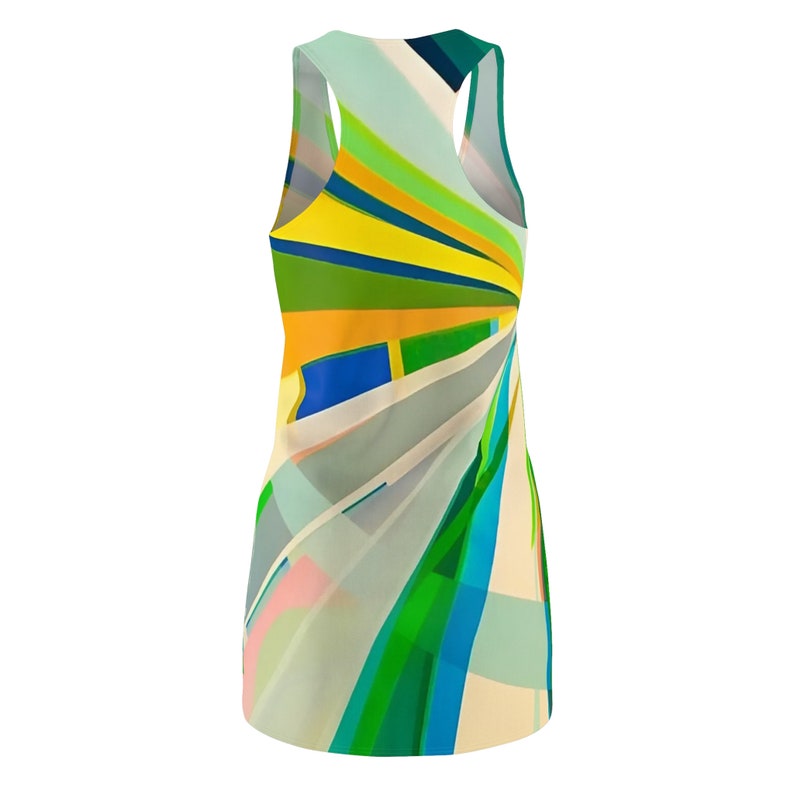 Women's Racerback Dress Green & Yellow Ray Print, Comfortable Polyester, Sporty Fit Ideal Gift for Her image 3