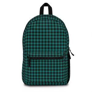 Gingham Green Black Backpack - Stylish Checkered Pattern Bag for School, Work, and Travel, Trendy Plaid Rucksack, Cute Picnic Daypack