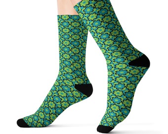 Comfy Floral Sublimation Socks, Stylish Blue Green Cushioned Socks for Daily Wear, Perfect Cozy Gift