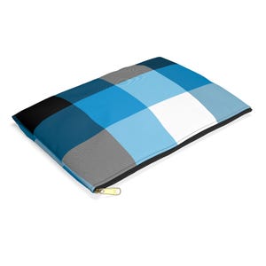 Bold Blue Check Makeup Bag, Zipper Pouch, Cosmetic Bag, Travel Organizer, Gift for Her, Accessory Pouch