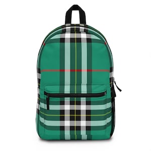 Plaid Emerald Green Backpack: Stylish Travel Rucksack
