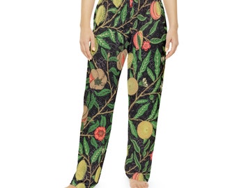 William Morris Fruits Pajama Pants - Elegant Black Women's Sleepwear, Comfy Loungewear, Unique Mother's Day Gift