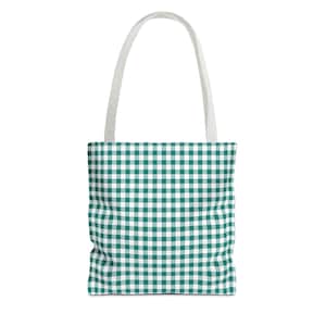 Bolso tote de cuadros vichy verde pino con asas blancas / Disponible en 3 tamaños / Bolso ecológico, elegante y funcional