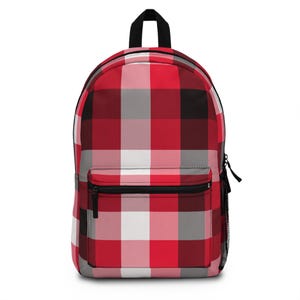 Plaid Red Backpack - Stylish Tartan Print School Bag, Travel Rucksack, Gift for Students, Christmas Present, Fashion Accessory