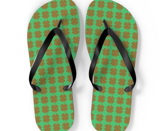 Lucky Clover Charm Flip Flops - Vibrant Emerald Green, Summer Beach Sandals, Perfect St. Patrick's Day Gift