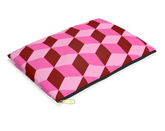 Pink Cubes Makeup Bag, Cosmetic Case, Toiletry Pouch, Travel Organizer, Zipper Bag, Accessory Holder