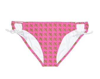 Chic Golden Cupido Bikini Bottom, Hot Pink with Side Ties, Perfect for Beach Vacations, Unique Valentine's Day Gift