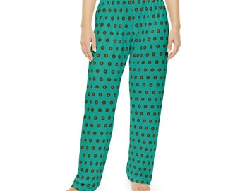 Persian Green Pajama Pants - Comfy Sun-Patterned Sleepwear, Polka Dot Loungewear, Unique Gift for Her