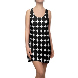 Chic Black Bold Dots Racerback Dress Comfy Women's Cut and Sew Style Perfect Summer Fashion Unique Gift for Her image 1