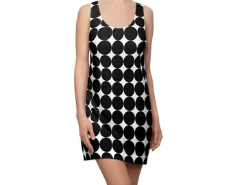 Chic Black Bold Dots Racerback Dress - Comfy Women's Cut and Sew Style - Perfect Summer Fashion - Unique Gift for Her