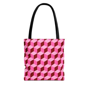 Pink Cubes Tote Bag - Geometric Shoulder Bag, Reusable Grocery & Beach Tote, Gift for Her Lightweight Canvas Purse