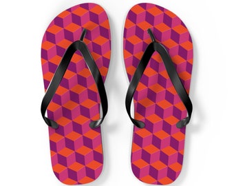 Vibrant Cube Pattern Flip Flops, Comfy Multicolor Summer Sandals, Perfect Beachwear, Ideal Summer Gift