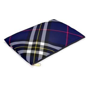 Plaid Royal Blue Accessory Pouch - Small Zip Cosmetic Bag, Travel Organizer, Makeup Case, Gift for Her, Durable Fabric, Stylish Storage