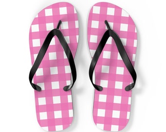 Chic Pink Gingham Flip Flops - Comfy Cushioned Summer Sandals - Perfect Beachwear Gift