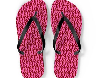 Chic Pop Love Flip Flops - Bold Red on Hot Pink, Summer Beachwear, Perfect Valentine's Day Gift