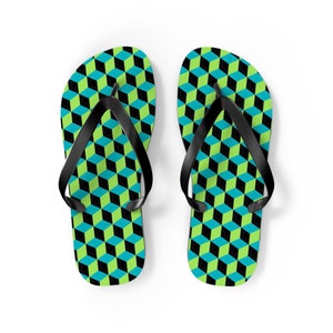 Designer Blue Green Black Cubes Flip Flops Comfortable and Stylish Summer Footwear Perfect Beach Accessory M