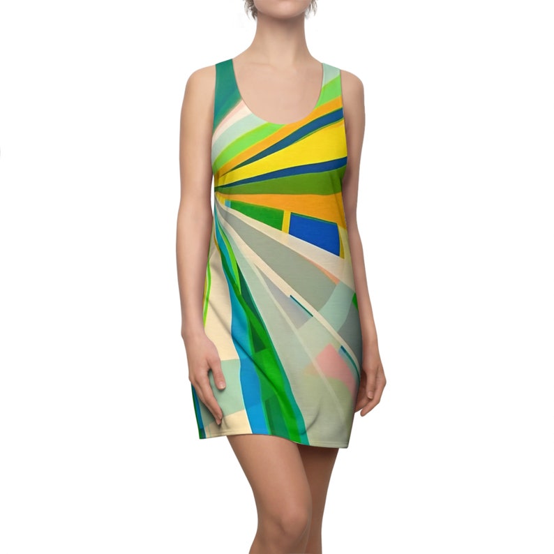 Women's Racerback Dress Green & Yellow Ray Print, Comfortable Polyester, Sporty Fit Ideal Gift for Her image 6