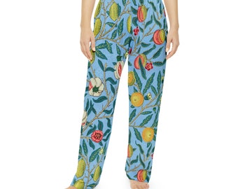 Women's Pajama Pants, Cozy William Morris Fruits on Blue, Comfy Elastic Waist Sleepwear, Mother's Day Gift Idea