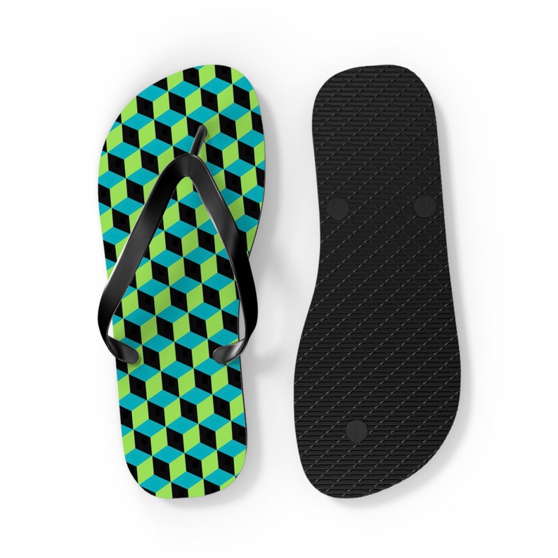 Designer Blue Green Black Cubes Flip Flops Comfortable and Stylish Summer Footwear Perfect Beach Accessory image 2