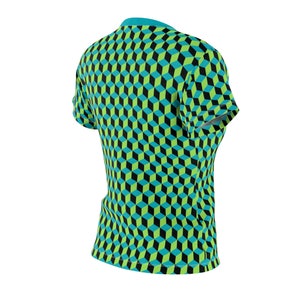 Cubed Blue Green Black Women's Tee, Stylish Polyester Shirt, Casual Tee, Gift for Her image 4