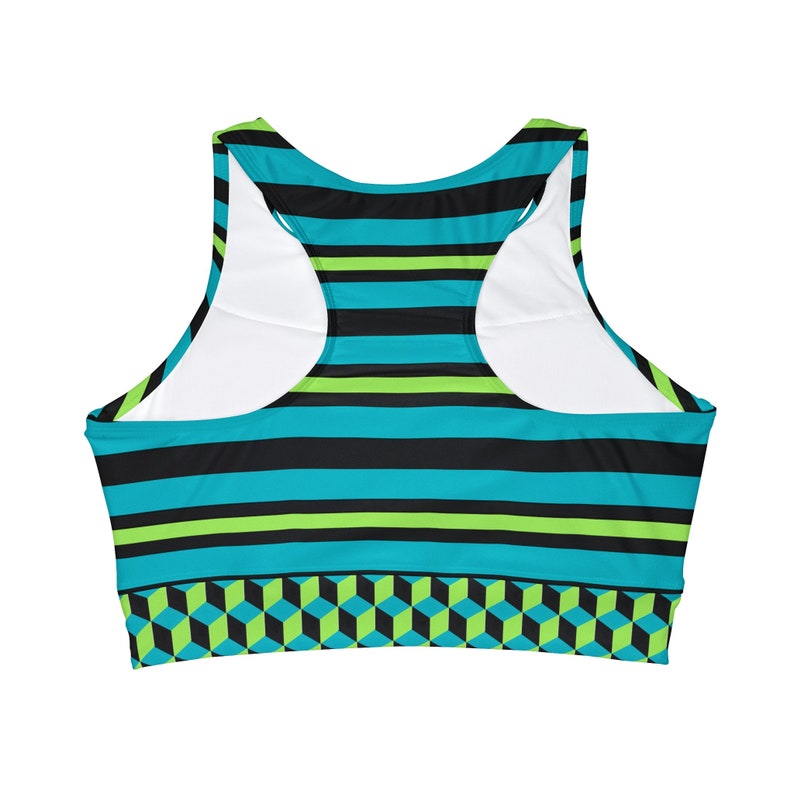 High Neck Crop Bikini Top, Colorful Cubes Design, Comfort Stretch Swimwear, Perfect Summer Gift image 3