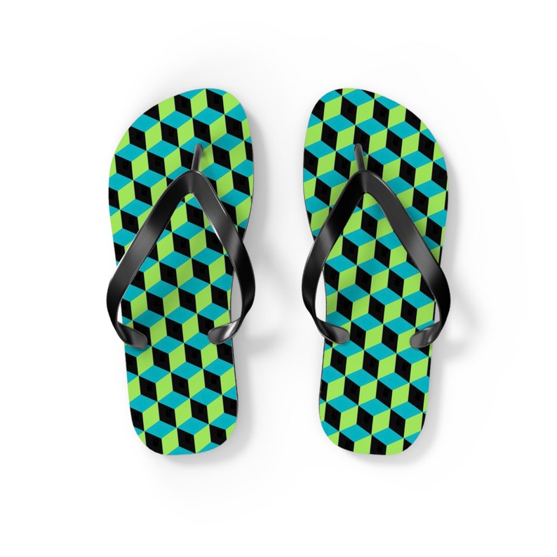 Designer Blue Green Black Cubes Flip Flops Comfortable and Stylish Summer Footwear Perfect Beach Accessory S