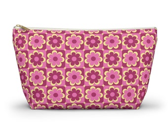 Chic Pop Flowers Mosaic Cosmetic Bag, Strong Zippered T-bottom Pouch, Ideal Gift for Travelers
