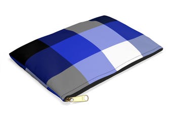 Plaid Blue Makeup Bag - Accessory Pouch, Cosmetic Case, Travel Organizer, Toiletry Bag