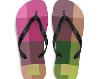 Pink and Green Check Flip-Flops, Comfortable Rubber Sole & Soft Fabric, Perfect for Summer Adventures, Unique Holiday Gift