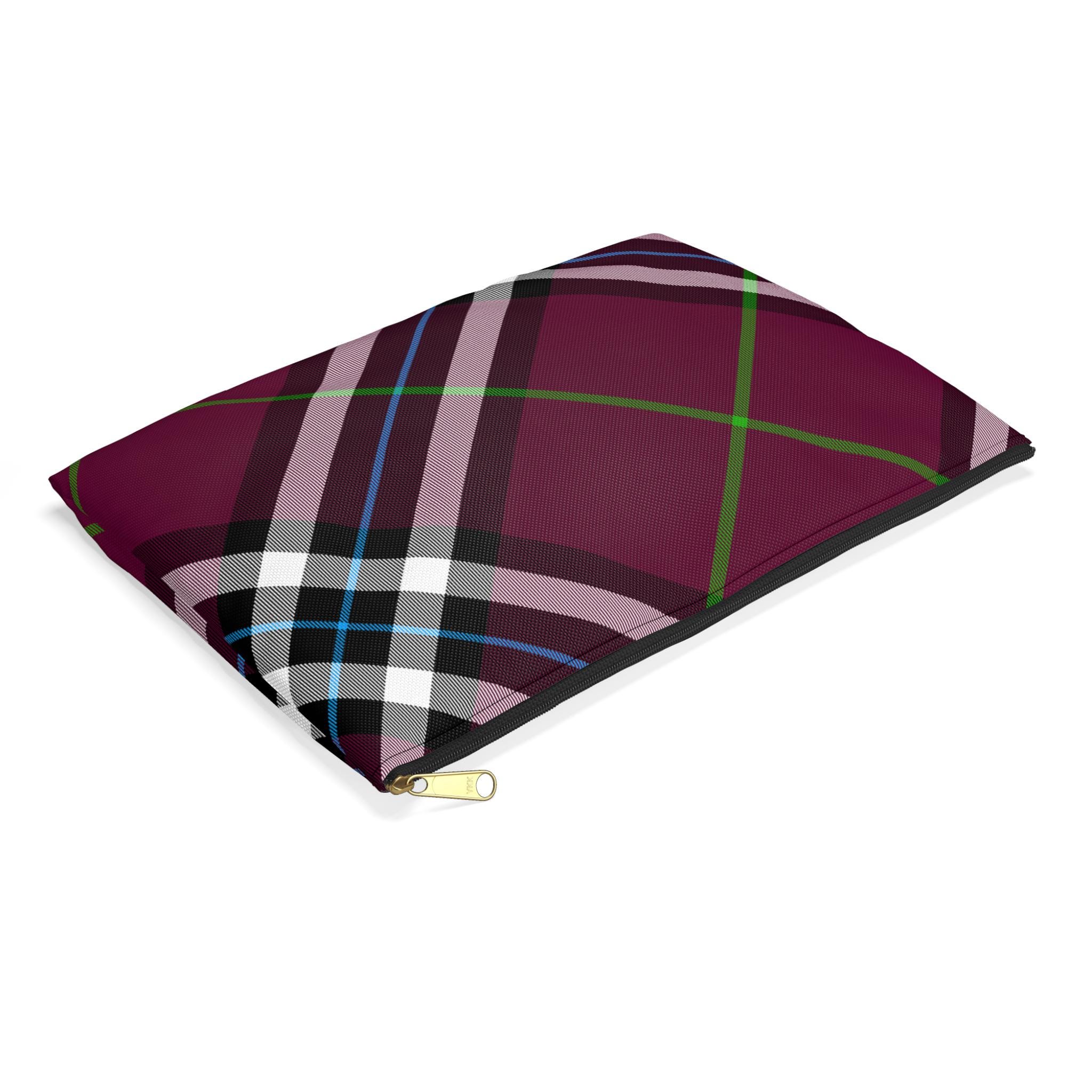 Plaid Aubergine Accessory Pouch: Tartan Travel Zipper Bag